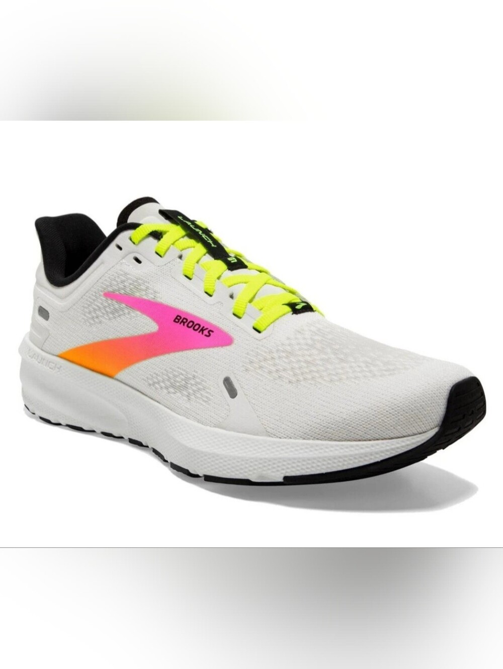 BROOKS LAUNCH 9 RUNNING SNEAKERS. SIZE 9.5. WHITE, PINK AND YELLOW.